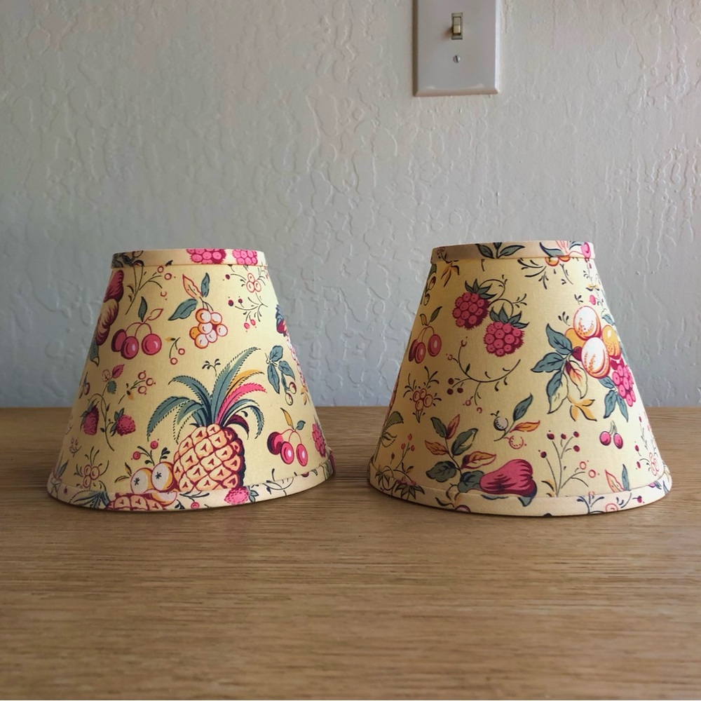 Pair of Vintage Lamp Shade in Yellow Fruit and Floral Pattern